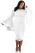 Sexy White Plus Size Bell Sleeves Lace Dress